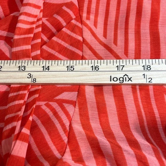 NWT Tommy Hilfiger Women's Coral Stripe Hi-Lo Faux Wrap Dress Tie Sleeve Size 8 - Picture 11 of 13